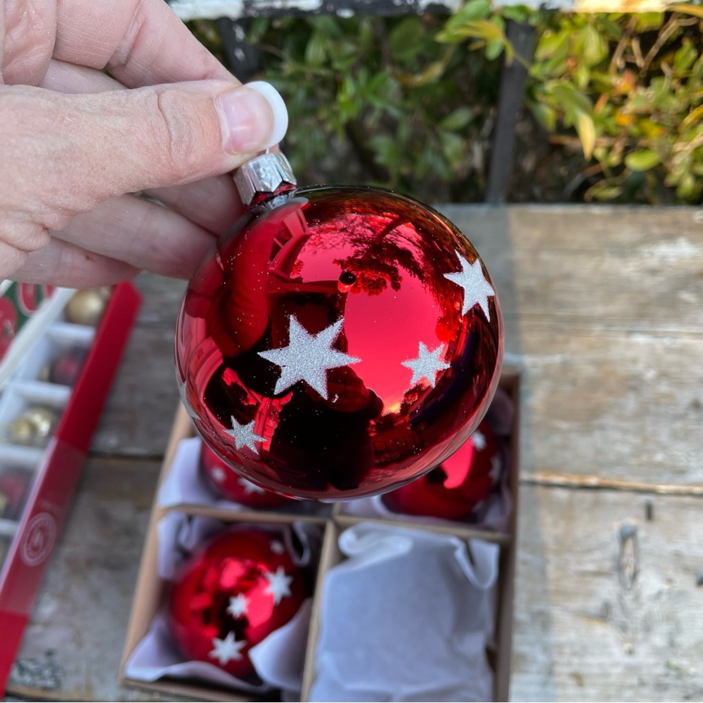 Vitbis red & white stars glass ornaments holiday patriotic Christmas - Picture 5 of 6